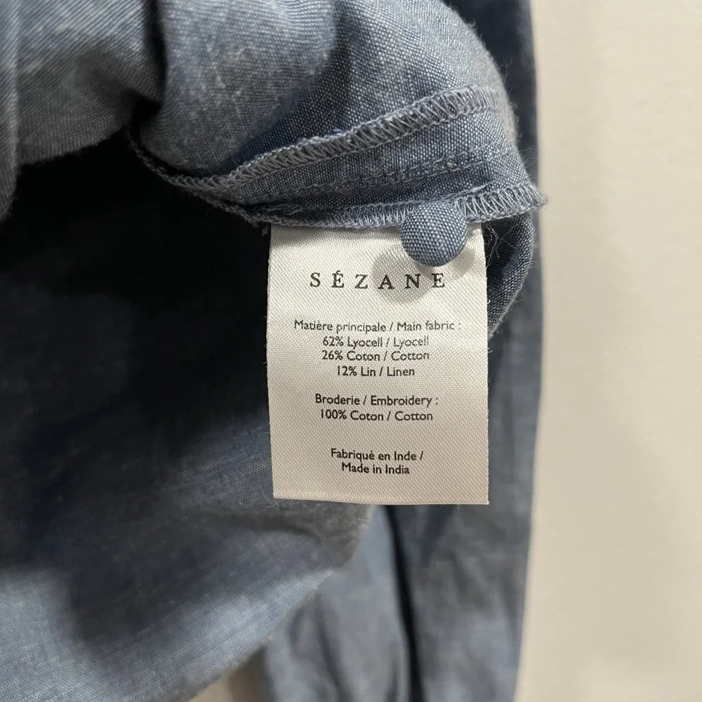 Sézane Chlo Blue Chambray Denim Lace Eyelet Embroidered‎ Shirt Size EU 34